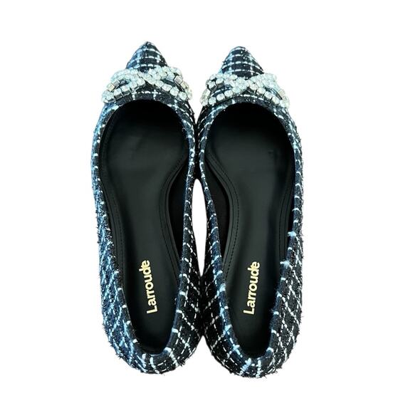Larroude Lee Pointed Toe Slip On Tweed Flats Bow Embellished NEW 7.5 - Picture 7 of 11